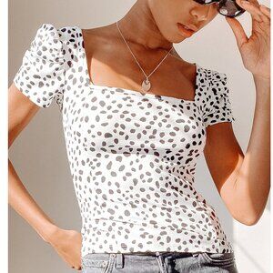 Lulu's Oh Darling Black & White Dot Print Puff Sleeve Top, size Large